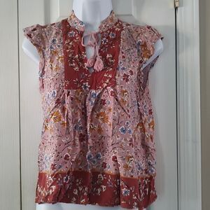 Gypsies & Moondust floral boho hippie sleeveless shirt Sz S